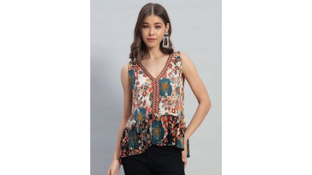 VELDRESS Floral Print Crepe Top
