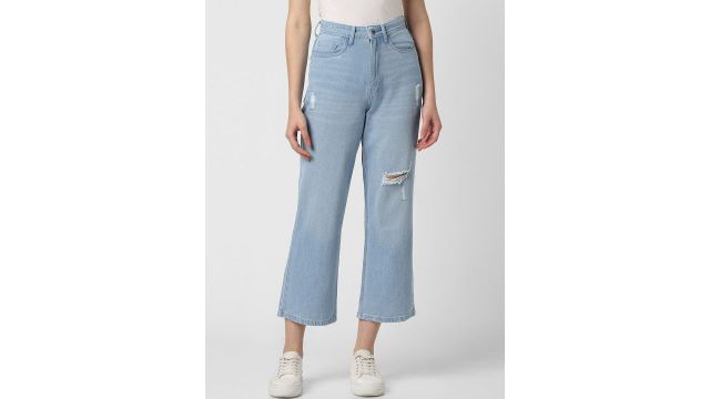 Van Heusen Woman Heavy Fade Mildly Distressed Cropped Cotton Jeans