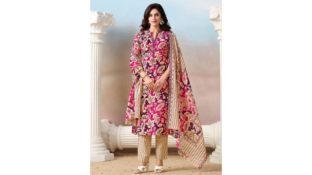 Varanga Women Floral Printed Mirror Work Kurta with Trousers & Dupatta