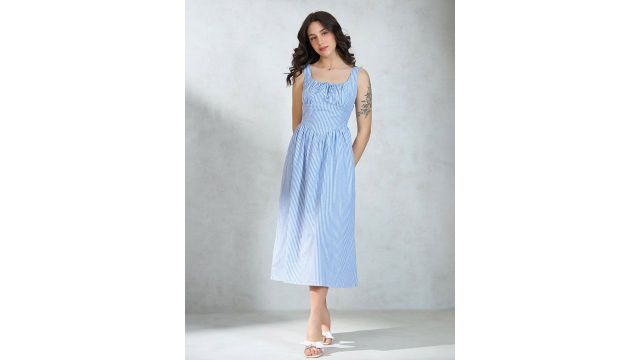Virgio Pure Cotton Sleeveless Stripe Flare Dress