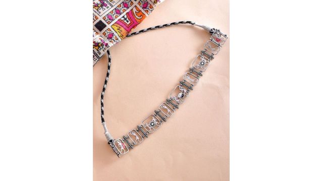 Voylla Silver-Plated Oxidised Warli Rangilo Maro Dholna Necklace
