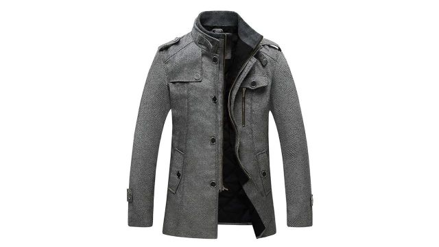 Wantdo Men's Wool Blend Jacket Stand Collar Windproof Pea Coat