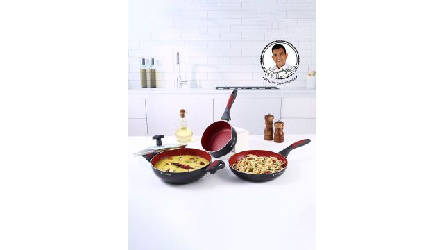 Wonderchef Burlington 4 Pieces Black & Red Cookware Set