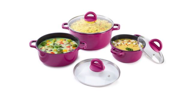 Wonderchef Set Of 3 Pink & Transparent Solid Ceramide Cookware Sets