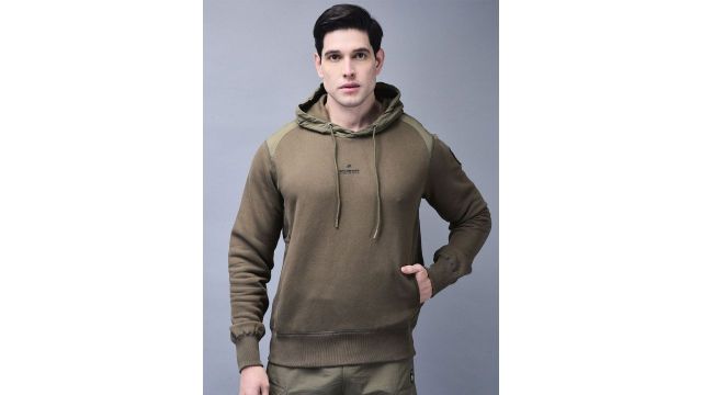 Woodland Men Olive Green Hooded Sweatshirt