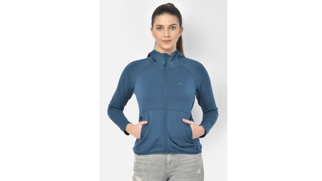 Woodland Women Blue Hooded Sweatshirt