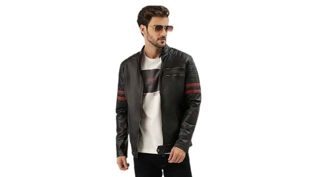 XMARTY Men's Leather Solid Jacket