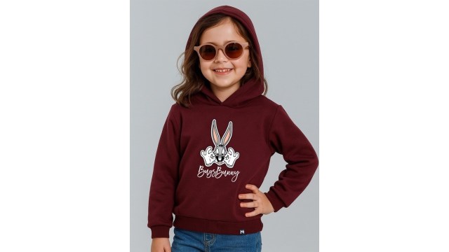 YK X Minute MirthGirls Looney Tunes Printed Fleece Hooded Sweatshirt