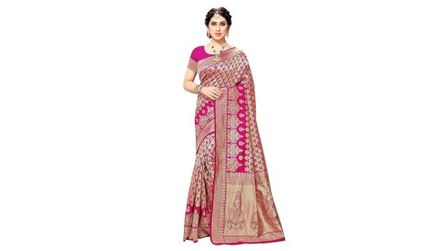 Yashika Women's Trendy Banarasi Kanjivaram Navy Color Art Silk Saree