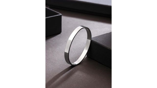 Yellow Chimes High Polished Stainless Steel Kadaa Stylish Black Leather Bracelets