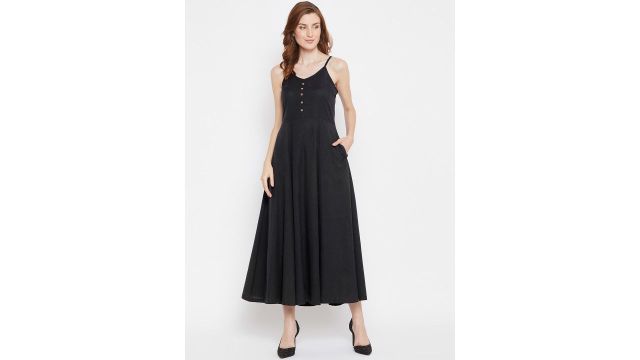 Zastraa Women Black Solid Maxi Dress