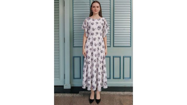 Zink London Floral Printed Flared Sleeve Maxi Dress