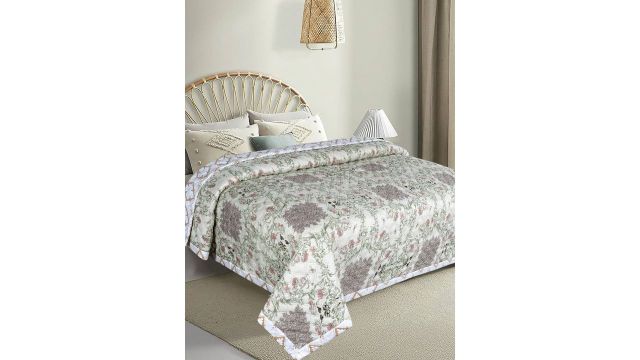 bsb home Quilted Bedcover Beige Printed Microfiber 300 GSM Mild Winter Double Bed Quilt