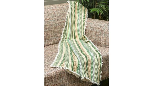 Crown of Poppies Green Striped Cotton Palm Stories Throw