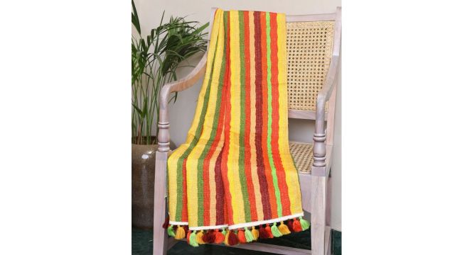 Crown of Poppies Multicolor Striped Cotton Throw