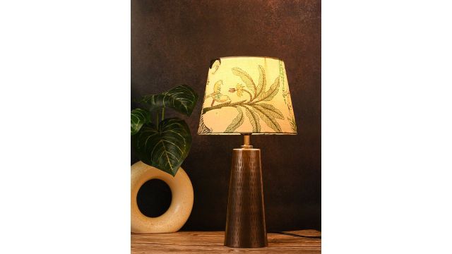 green girgit Green & White Floral Printed Frustum Shape Copper Base Table Lamp