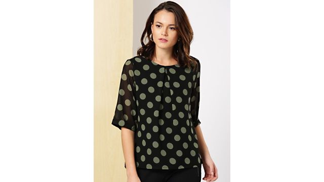 her by Invictus Black Polka Dots Pleated Top