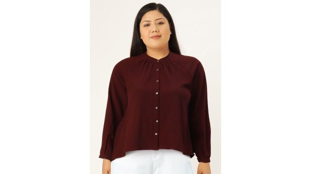 her by Invictus Maroon Fit Textured High-Low Top