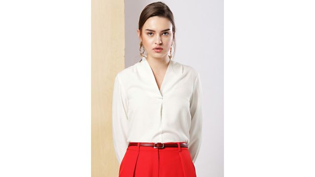 her by Invictus Women Off-White Solid Semi Sheer Top