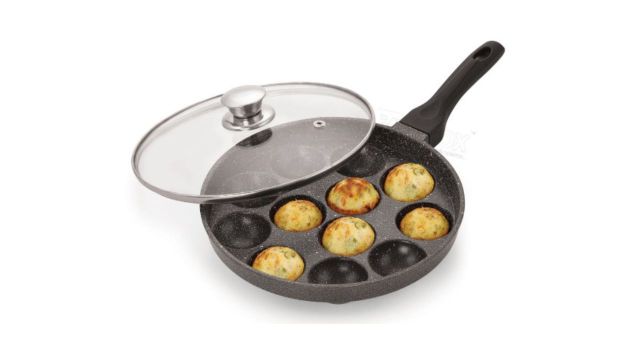 iVBOX Max Pro 12-Cavity Grey Aluminium Heavy Base Appam Pan With Glass Lid- 1L