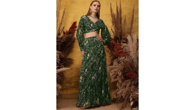 indo street Floral Printed V-Neck Top & Skirt