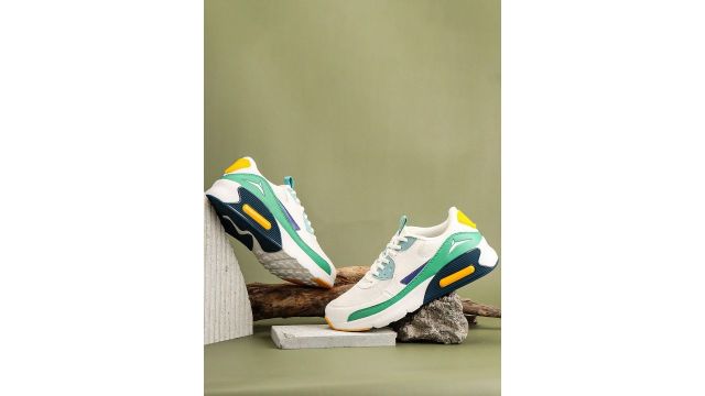 JQR Men RUMBA Color‑Blocked Sneaker (White/Green/Yellow)