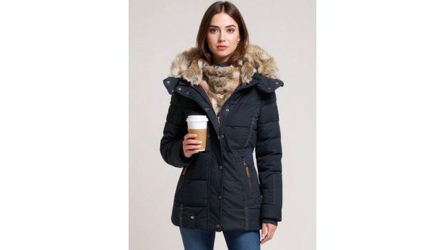 Mast & Harbour Hooded Faux Fur Trim Puffer Jacket