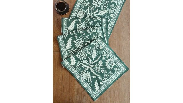 Peepul Tree Forest Green 6-Seater Cotton Canvas Fabric Table Runner