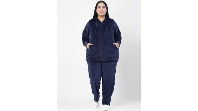 plusS Plus‑Size Velour Hooded Tracksuit