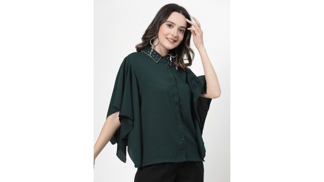 plusS Shirt Collar Stone Works Shirt Style Top