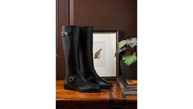 Saint G Black Crust Leather Buckle Knee‑High Boots (1")