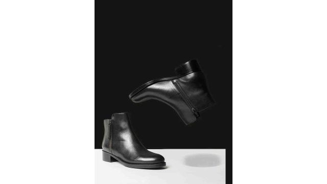Saint G Women Black Leather Handcrafted Ankle Boots (1.5")