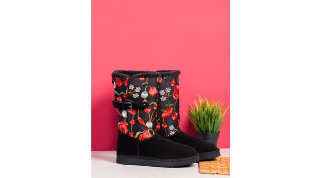 Saint G Women Black Printed Suede Winter Boots