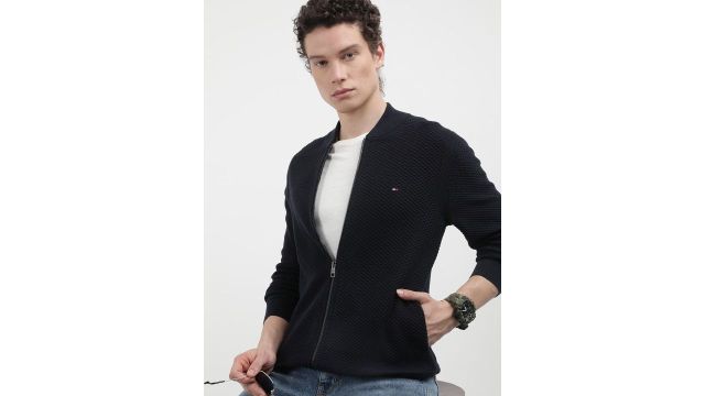 Tommy Hilfiger Men Solid Round Neck Cardigan Sweater