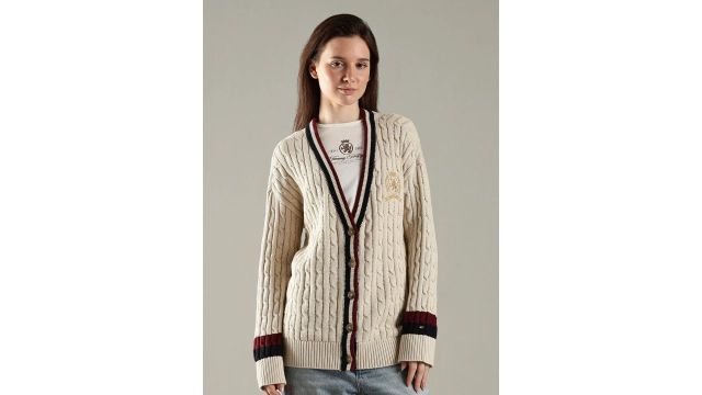 Tommy Hilfiger USA Women Self Design Cable Knit Cardigan