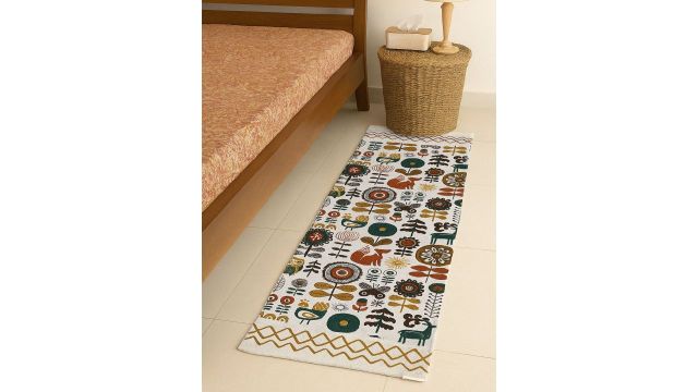 ANA Mustard-Yellow & White Printed Pure Cotton Floor Runners
