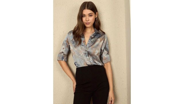 ANN SPRINGS Printed Spread Collar Comfort Regular Fit Satin Casual Shirt