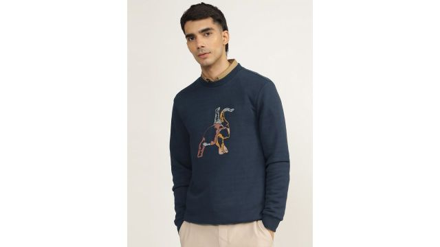 Andamen Graphic Embroidered Round Neck Cotton Sweatshirt
