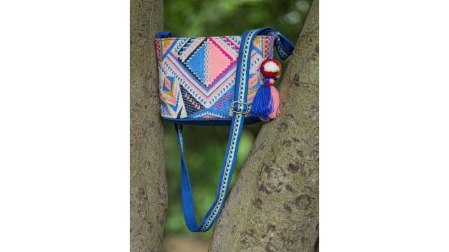 Anekaant Boho Cobalt Blue Ethnic Jacquard Sling Bag