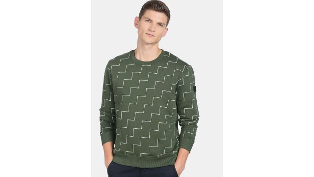 Arrow New York Men Green Printed Sweatshirt