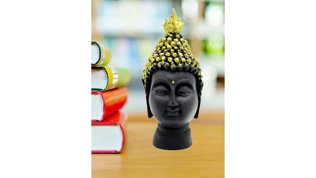 Ascension Buddha Head Black Polyresin Glossy Living Room Medium Showpiece