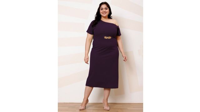 Athena Ample Scuba Plus Size One Shoulder A-Line Midi Dress