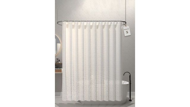 Aura 5-Pcs White Printed Waterproof ShowerCurtainWithHooks
