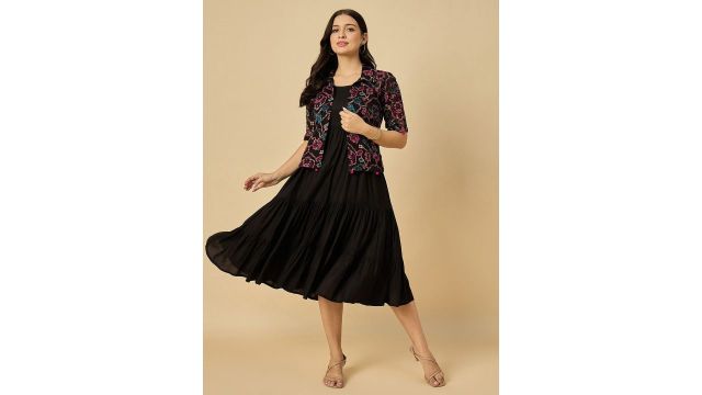 Azira Fit & Flare Midi Dress With Jacket