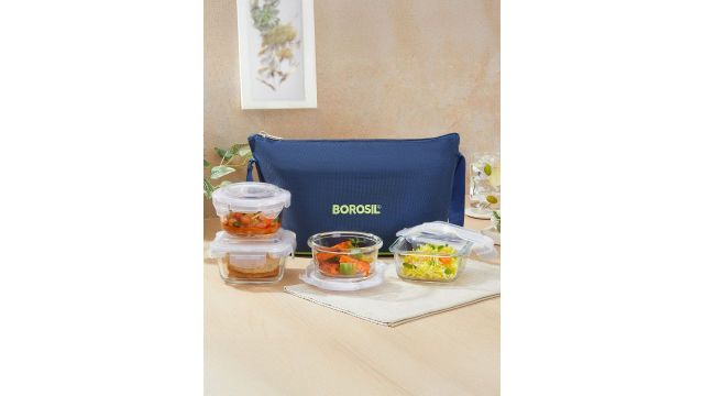 BOROSIL Daisy Glass 4-Piece Lunch Box With Bag