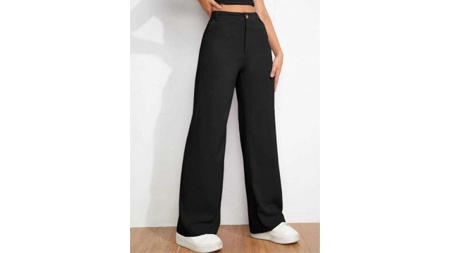 BROADSTAR Women Black Wide Leg Loose Fit High-Rise Trouser