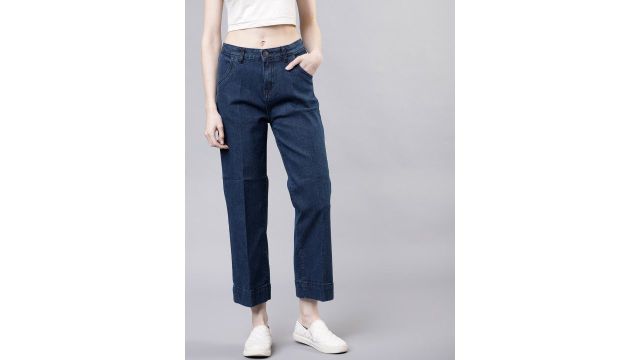 Basics By Tokyo Talkies Women Navy Blue Bootcut Jeans