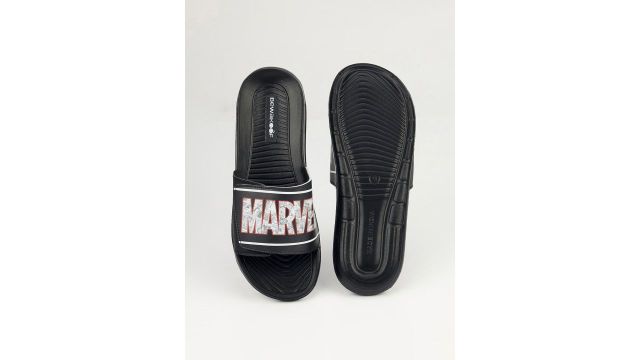 Bewakoof Men Black Marvel Printed Velcro Sliders