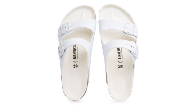 Birkenstock Arizona White Regular Width Birko-Flor Two-Strap Sandals