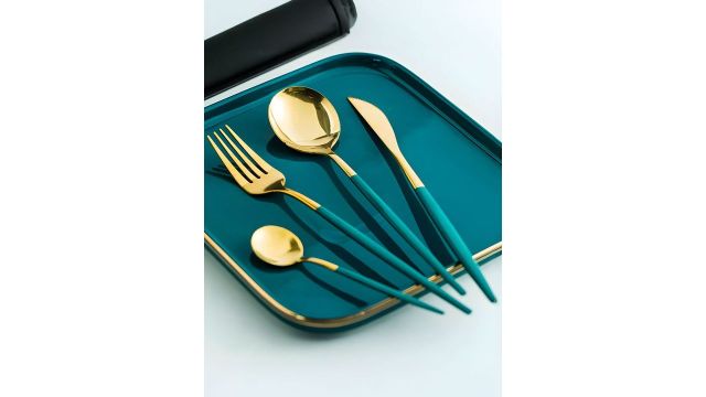 BonZeaL Green 24 Pieces Mirror Finish Stainless Steel Cutlery Set With Gifting Box